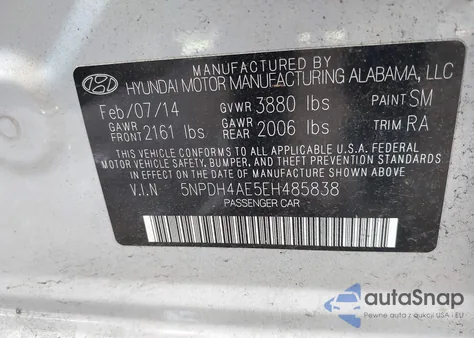 2014 Hyundai Elantra Limited из США, поврежденный, VIN 5NPDH4AE5EH485838